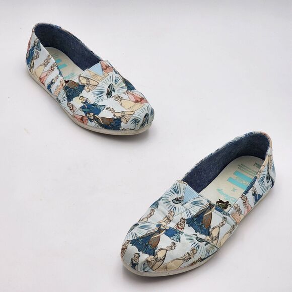 TOMS x Disney Classic Blue Cinderella Printed Canvas Shoes Size 6.5 - Picture 1 of 9
